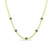 Sterling Silver Yellow Gold Plated Cuban Link Dainty Circle Station Necklace With White & Green Cubic Zirconia