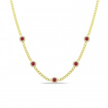 Sterling Silver Yellow Gold Plated Cuban Link Dainty Circle Station Necklace With White & Ruby Cubic Zirconia