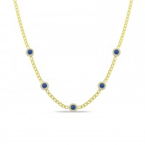 Sterling Silver Yellow Gold Plated Cuban Link Dainty Circle Station Necklace With White & Sapphire Cubic Zirconia