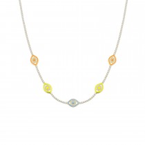 Sterling Silver Yellow Gold Plated Evil Eye Station Necklace With Multicolor Enamel & Cubic Zirconia