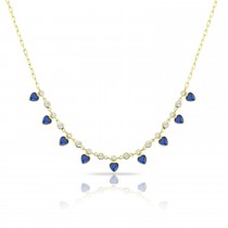 Sterling Silver Yellow Gold Plated Heart Charm Necklace With White & Sapphire Cubic Zirconia