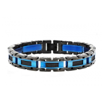 Men's Blue And Black Plated Stainless Steel Link Wire Bracelet