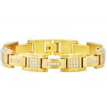 Stainless Steel Matte Gold Men's Bracelet With Cubic Zirconia