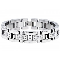 Stainless Steel Men's Link Bracelet With Cubic Zirconia