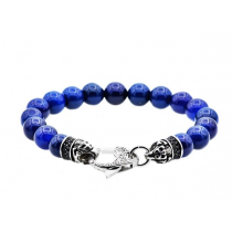 Men's Genuine Blue Onyx Stainless Steel Beaded Bracelet