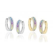 925 Sterling Silver Rainbow and white Cubic Zirconia Hoop Earrings