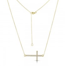 Sterling Silver Yellow Gold Plated Cross Necklace With CZ 16+2"