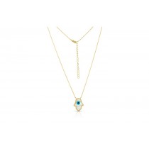 Sterling Silver Yellow Gold Plated Hamsa Necklace With Mother Of Pearl 16+2"