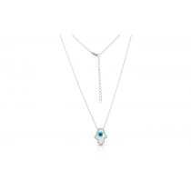 Sterling Silver Rhodium Plated Hamsa Necklace With Mother Of Pearl 16+2"