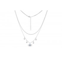 Sterling Silver Rhodium Plated 2 Layers Evil Eye & Star Necklace With CZ 16+14+2"