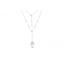 Sterling Silver Rhodium Plated Hamsa Lariat Necklace With CZ 16+2"