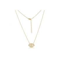 Sterling Silver Yellow Gold Plated Evil Eye Necklace With Mother Of Pearl & CZ 16+2"