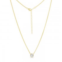 Sterling Silver Yellow Gold Plated Bezel Setting Solitaire Necklace With CZ 16+2"
