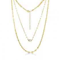 Sterling Silver Yellow Gold Plated 3 Layers Necklace With Marquise Cut CZ 