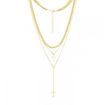 Sterling Silver Yellow Gold Plated 3 Layers Cross Necklace