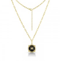 Sterling Silver Yellow Gold Plated Pad Lock Necklace With Enamel & CZ 16+2"