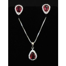 925 Sterling Silver Set With Ruby and Cubic Zirconia
