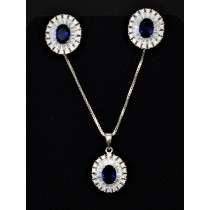 925 Sterling Silver Set With Sapphire and Cubic Zirconia