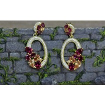 925 Sterling Silver Yellow Gold Plated Mutilcolor Cubic Zirconia Earrings