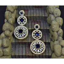925 Sterling Silver Yellow Gold Plated Cubic Zirconia and Sapphire Chandelier Earrings