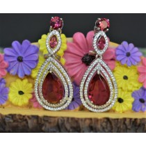 925 Sterling Silver Cubic Zirconia and Ruby Chandelier Earrings