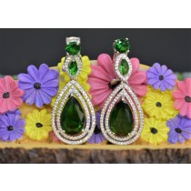 925 Sterling Silver Cubic Zirconia and Emerald Chandelier Earrings