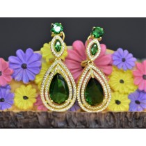 925 Sterling Silver Yellow Gold Plated Cubic Zirconia and Emerald Chandelier Earrings