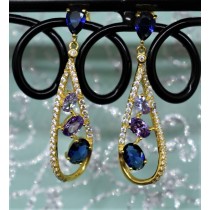925 Sterling Silver yellow Gold Plated Multicolor Chandelier Earrings