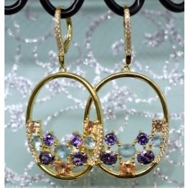 925 Sterling Silver Yellow Gold Plated Multicolor Chandelier Earrings