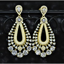 925 Sterling Silver Chandelier Earrings Yellow Gold Plated With White Cubic Zirconia