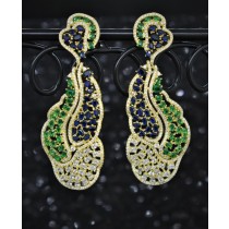 925 Sterling Silver Chandelier Earrings Yellow Gold Plated With White Cubic Zirconia Sapphire and Emerald