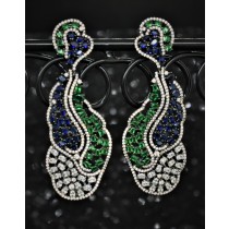 925 Sterling Silver Chandelier Earrings With White Cubic Zirconia Sapphire and Emerald
