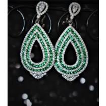 925 Sterling Silver Chandelier Earrings With White Cubic Zirconia and Emerald