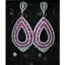 925 Sterling Silver Chandelier Earrings With White Cubic Zirconia and Ruby