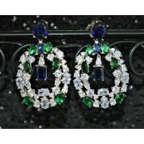 925 Sterling Silver Chandelier Earrings With White Cubic Zirconia Emerald and Sapphire