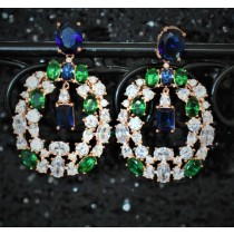 925 Sterling Silver Chandelier Earrings Rose Gold Plated With White Cubic Zirconia Emerald and Sapphire