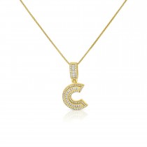 Sterling Silver Mini Baguette Initial " C " Necklace