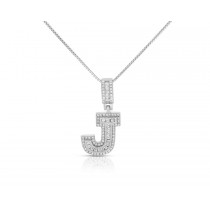 Sterling Silver Mini Baguette Initial " J " Necklace