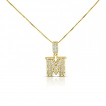 Sterling Silver Mini Baguette Initial " M " Necklace