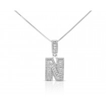 Sterling Silver Mini Baguette Initial " N " Necklace