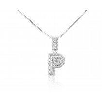 Sterling Silver Mini Baguette Initial " P " Necklace