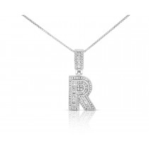 Sterling Silver Mini Baguette Initial " R " Necklace