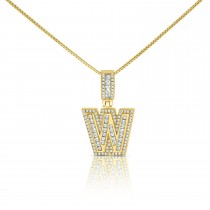 Sterling Silver Mini Baguette Initial " W " Necklace