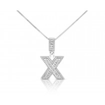 Sterling Silver Mini Baguette Initial " X " Necklace