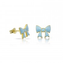 Sterling Silver Yellow Gold Plated Bow Studs With Baby Blue Enamel