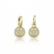Sterling Silver Yellow Gold Plated Pave Smiley Face Earrings With Cubic Zirconia