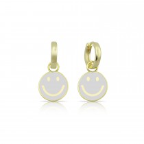 Sterling Silver Yellow Gold Plated White Enamel Smiley Face Earrings