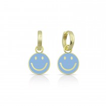 Sterling Silver Yellow Gold Plated Baby Blue Enamel Smiley Face Earrings