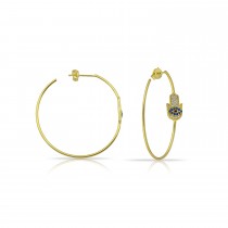 Sterling Silver Yellow Gold Plated Hamsa Hoop Earrings With Cubic Zirconia