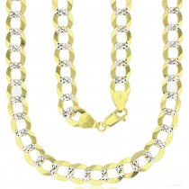 14KT Gold 24" Two Tone Pave Cuban Chain 250 Gauge 9MM 